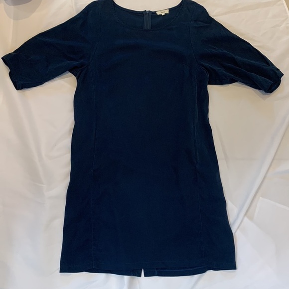 Yerse Navy Blue Lyocell Short Sleeve Knee Length Shift Dress Pockets Women Small - Picture 2 of 8